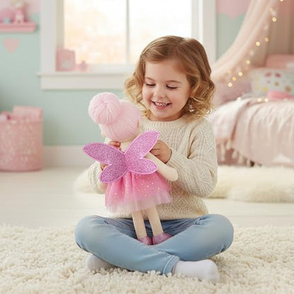 June Garden 18" Ballerina Plush Doll Rosalie - Soft Pink Hair Doll in Floral Dress & Tulle Skirt with Ballet Shoes - Gift for Girls & Toddlers