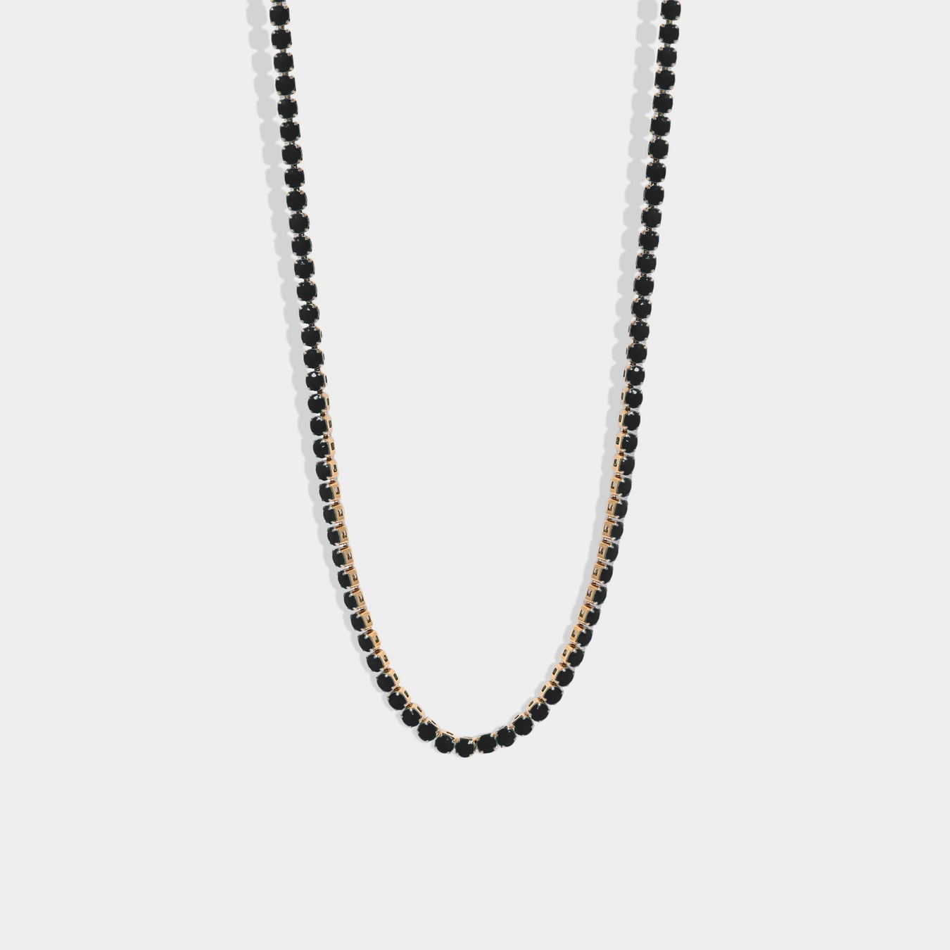 Black Tennis Necklace 18k Gold Jet Rhinestone