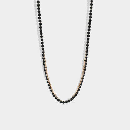 Black Tennis Necklace 18k Gold Jet Rhinestone