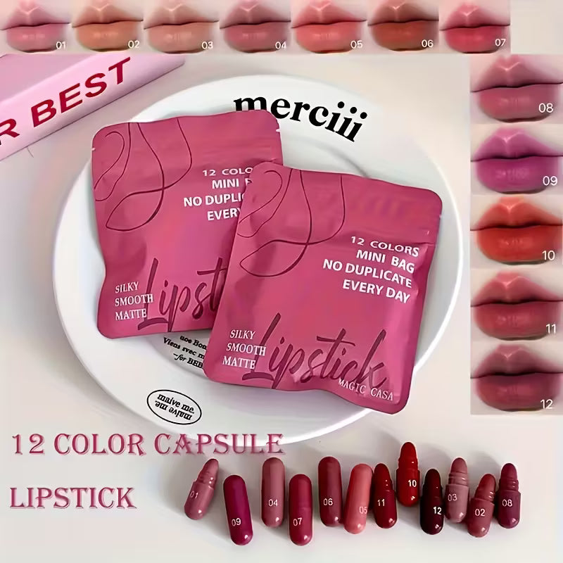 Lip-Blurring Lipstick Set 12 Pcs Creamy Texture Long-Lasting