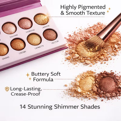 14-Color Metallic Eyeshadow Palette Nude Rose Golden Bronze Blendable Shimmer Shades