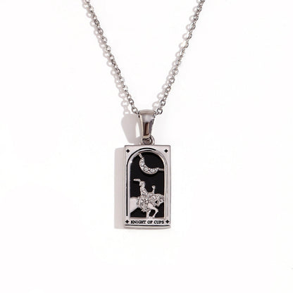 Tarot Card Necklace with Inlaid Design and Crystals