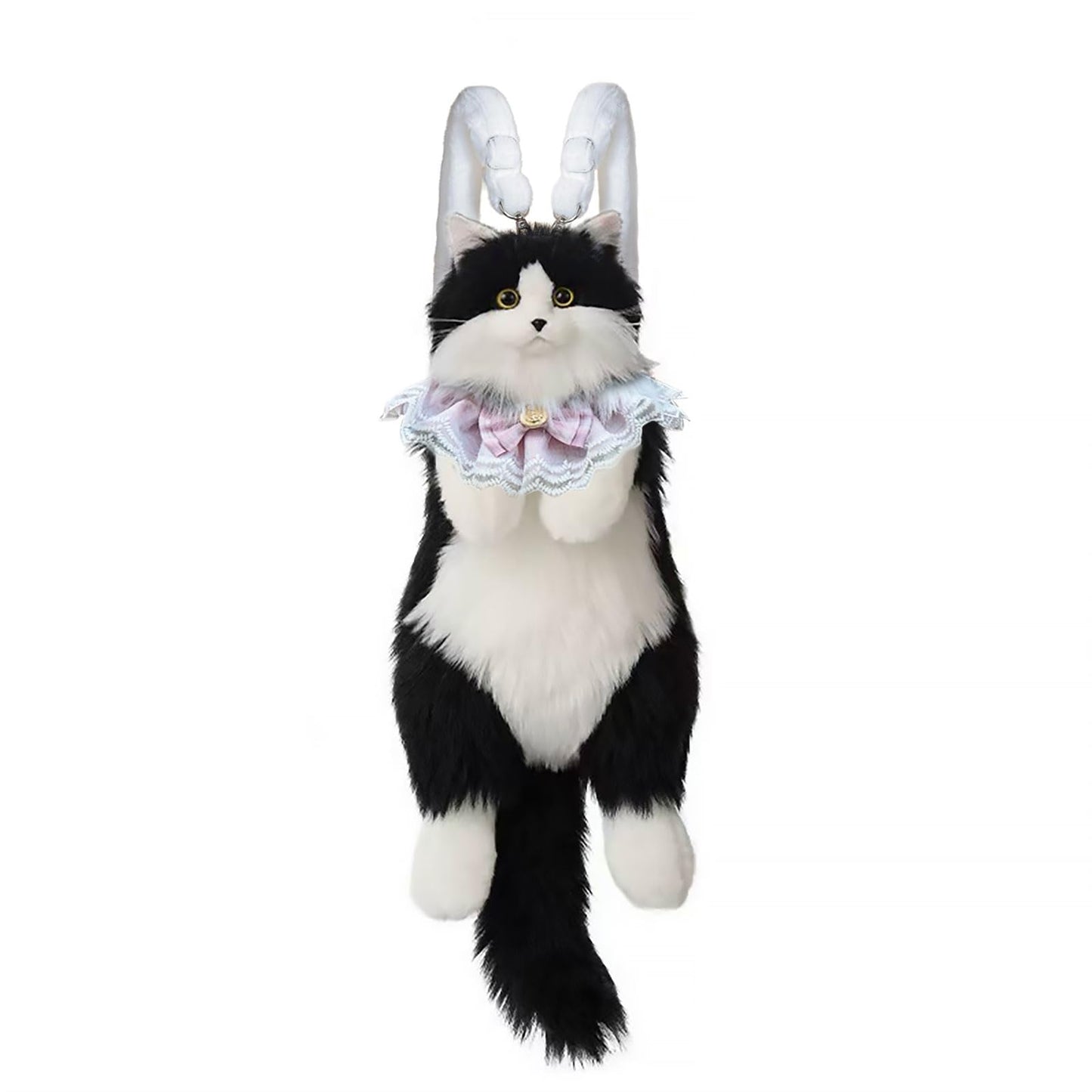Stuffed Cat Backpack - Cute plush Backpack Toy, Handcrafted Realistic Cat Shaped Backpack, Plush Bag with Adjustable Shoulder, Crossbody, Backpack Straps (White)