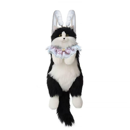 Stuffed Cat Backpack - Cute plush Backpack Toy, Handcrafted Realistic Cat Shaped Backpack, Plush Bag with Adjustable Shoulder, Crossbody, Backpack Straps (White)