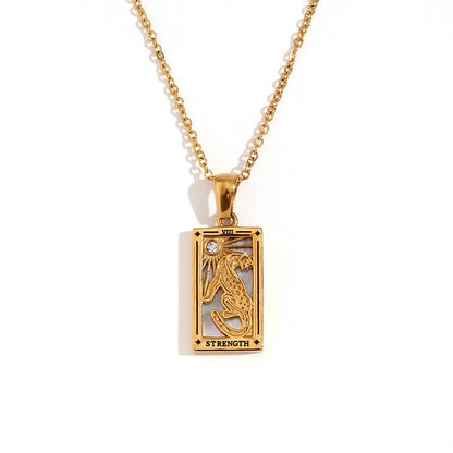 Tarot Card Necklace with Inlaid Design and Crystals