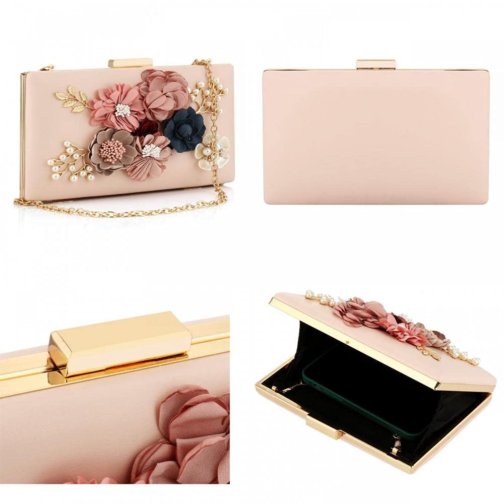 Floral Beaded Clutch Purse for Wedding Clear Crossbody Bag