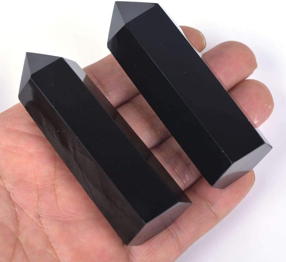 Angelstones Natural Smoky Quartz Gemstone Healing Crystal Hexagonal Pointed Reiki Chakra Faceted Prism Wand Carved Stone Figurine Home Decor