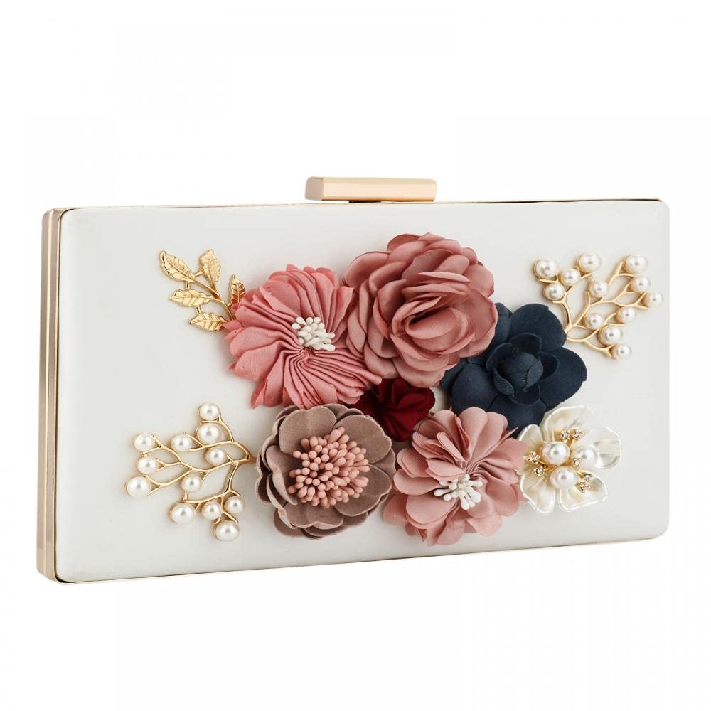 Floral Beaded Clutch Purse for Wedding Clear Crossbody Bag