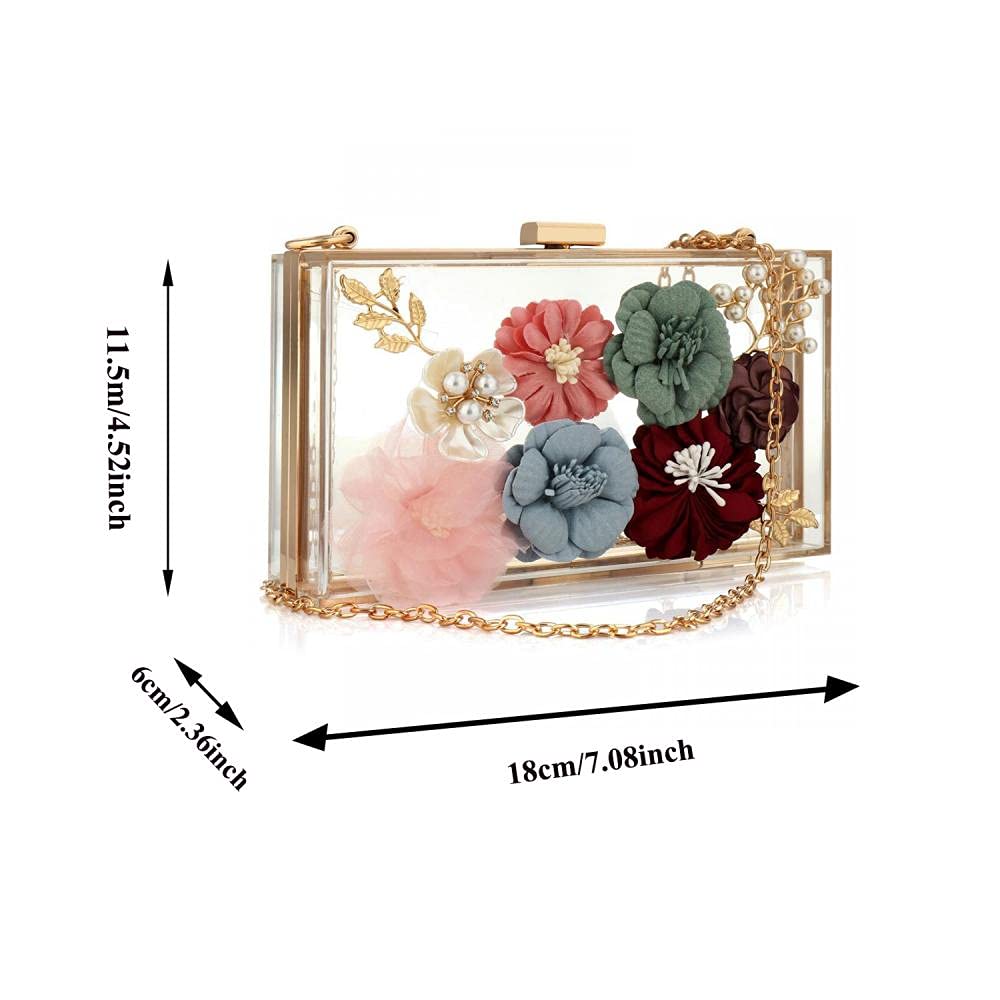 Floral Beaded Clutch Purse for Wedding Clear Crossbody Bag