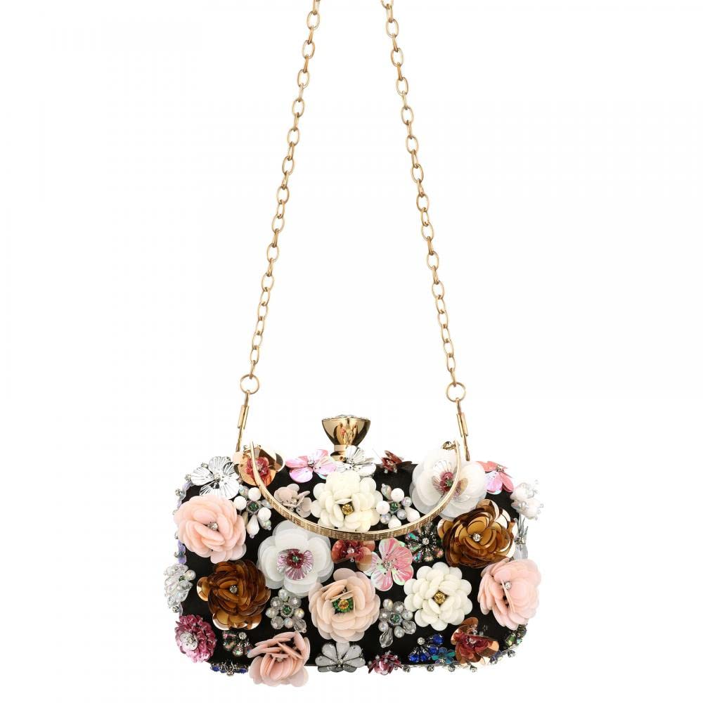 Floral Beaded Clutch Purse for Wedding Clear Crossbody Bag