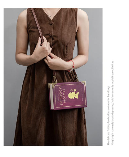 Classic Book Purse Vegan Leather Crossbody Bag for Women Book Lover Gift Clutch Handbag