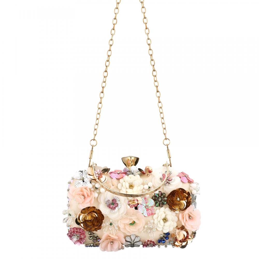 Floral Beaded Clutch Purse for Wedding Clear Crossbody Bag