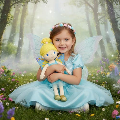 June Garden 18" Ballerina Plush Doll Rosalie - Soft Pink Hair Doll in Floral Dress & Tulle Skirt with Ballet Shoes - Gift for Girls & Toddlers