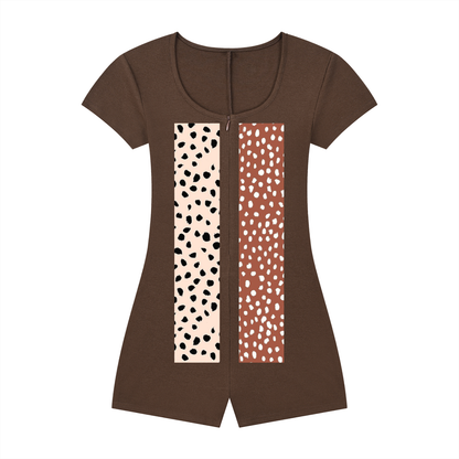 Women's Dual-Function Cape Tie-Waist Romper with Animal Dots Print