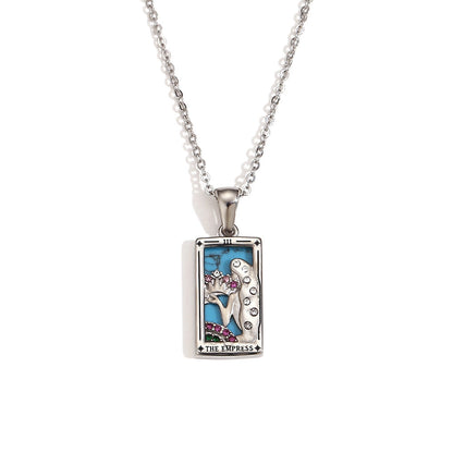 Tarot Card Necklace with Inlaid Design and Crystals