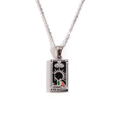 Tarot Card Necklace with Inlaid Design and Crystals