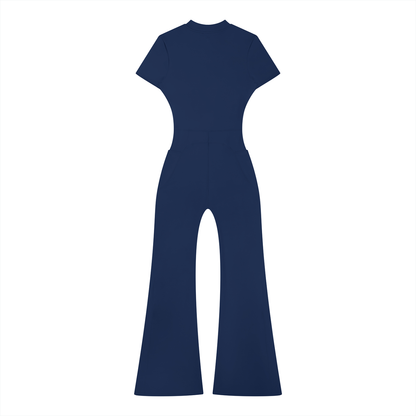 Women’s Tight Fit Flared Leg Quarter-Zip Jumpsuit Y2K Inspired Pixel Art