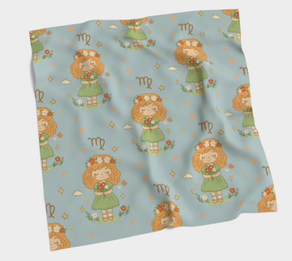 Fleece blanket with cartoon character pattern on a light blue background