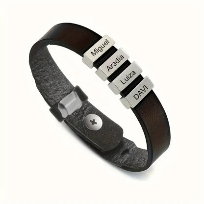 Men's Personalized Leather Bracelet with Name Plates