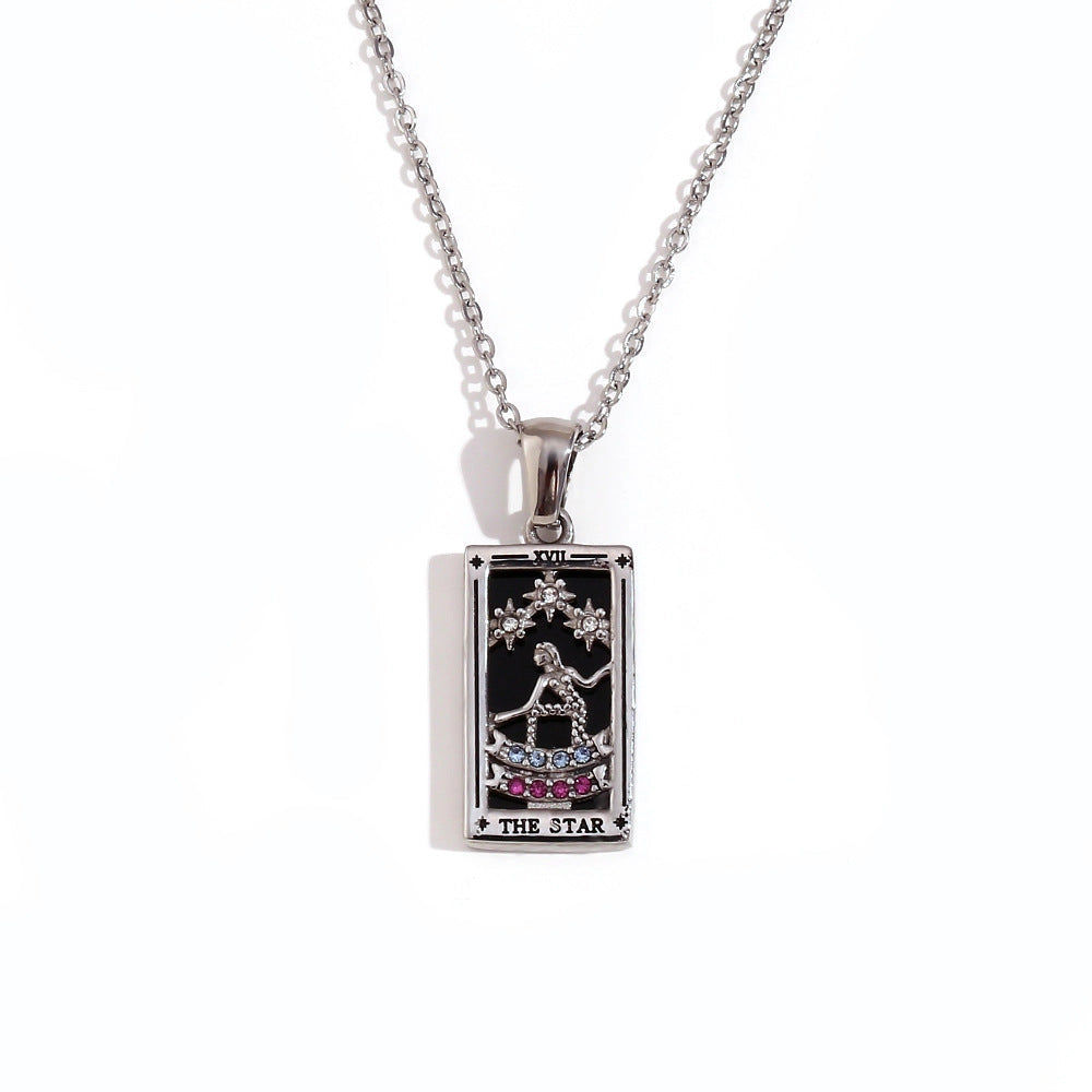 Tarot Card Necklace with Inlaid Design and Crystals