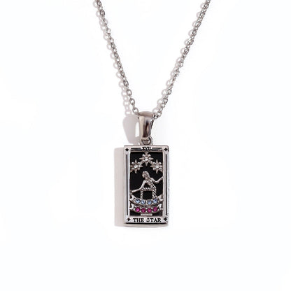 Tarot Card Necklace with Inlaid Design and Crystals