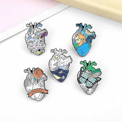 Artistic human heart shape enamel pin