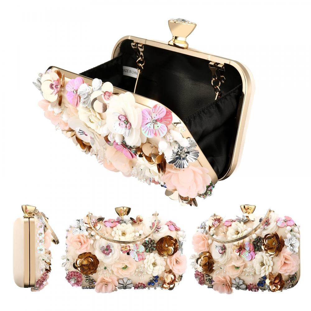 Floral Beaded Clutch Purse for Wedding Clear Crossbody Bag