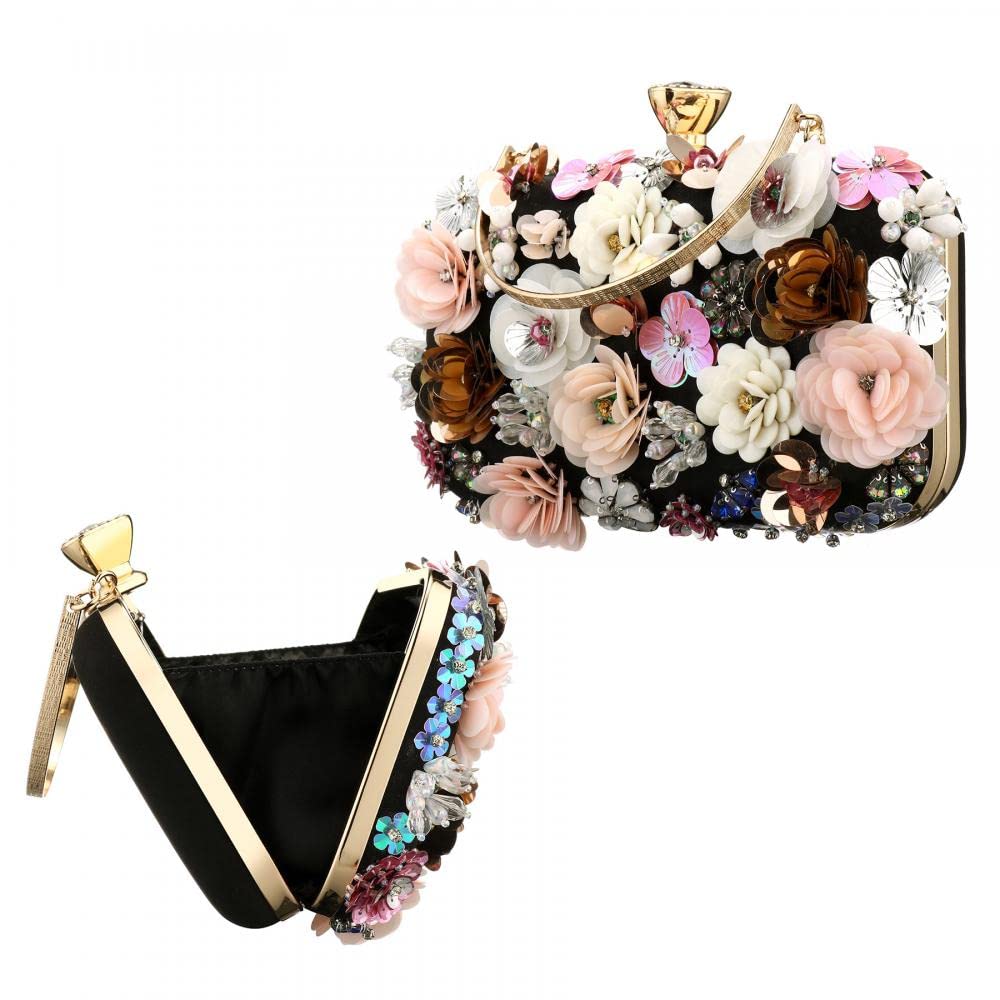Floral Beaded Clutch Purse for Wedding Clear Crossbody Bag