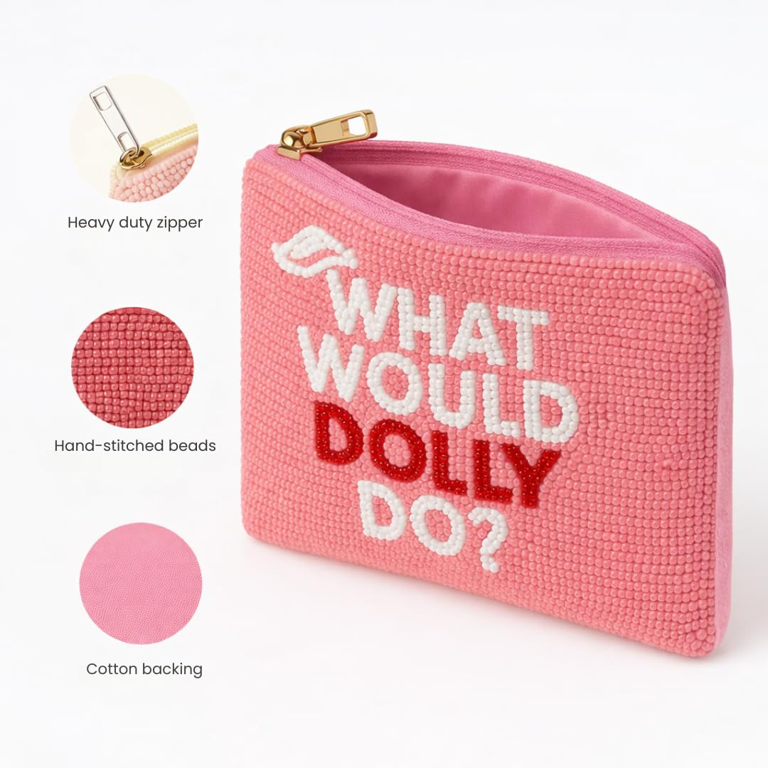 Pearl Beaded Coin Purse Handmade with Colorful Designs Savings Bag Small Zipper Pouch for Cash Card & Makeup (Botox Money)