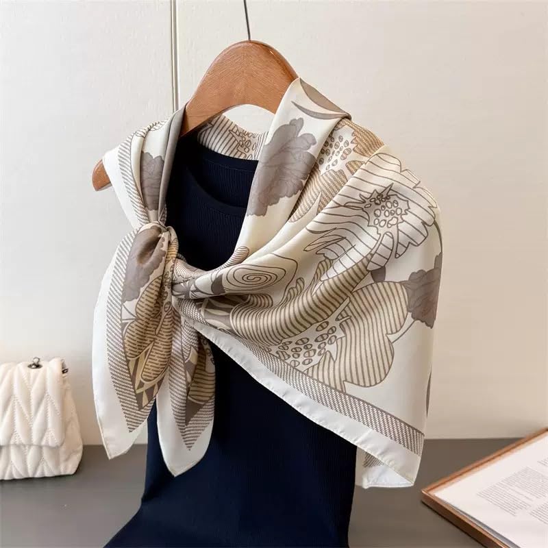 35" Square Mulberry Silk Imitation Head Scarf for Women Satin Large Hair Scarves Neck Scarf