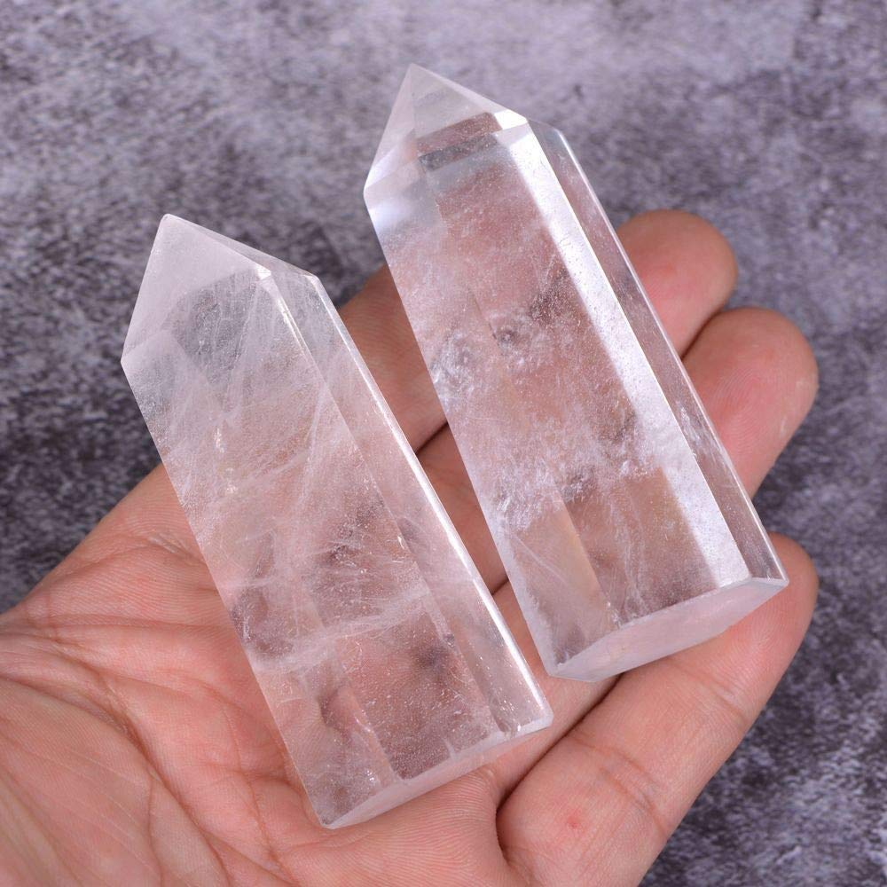 Angelstones Natural Smoky Quartz Gemstone Healing Crystal Hexagonal Pointed Reiki Chakra Faceted Prism Wand Carved Stone Figurine Home Decor