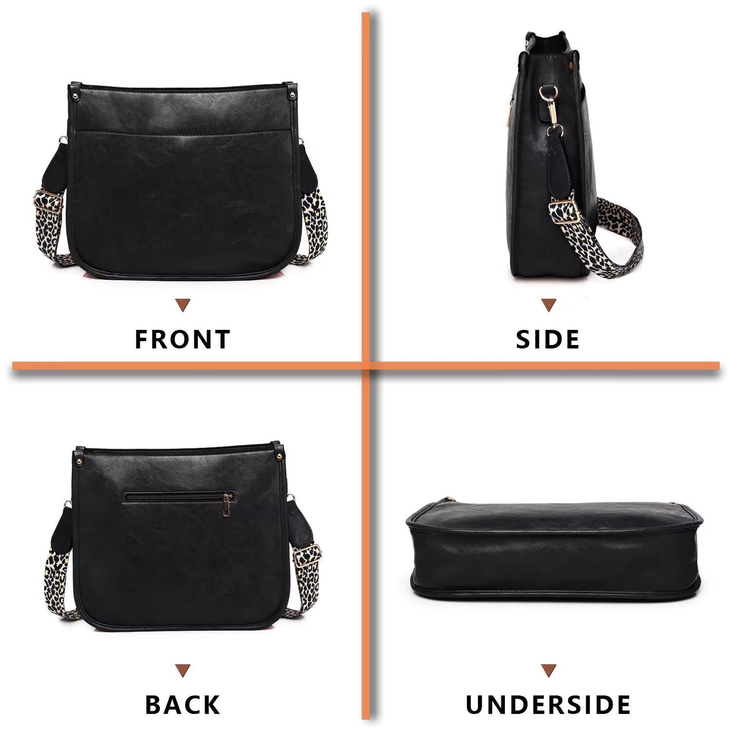 Crossbody Purse with Guitar Strap Zipped Pockets Handbag Shoulder Bag Vegan Leather Crossbody Bags for Women