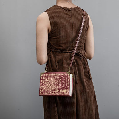 Classic Book Purse Vegan Leather Crossbody Bag for Women Book Lover Gift Clutch Handbag