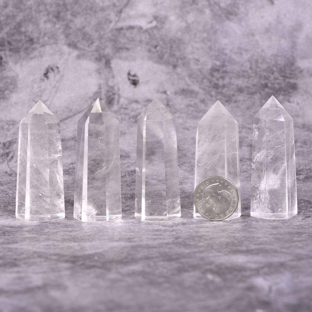 Angelstones Natural Smoky Quartz Gemstone Healing Crystal Hexagonal Pointed Reiki Chakra Faceted Prism Wand Carved Stone Figurine Home Decor