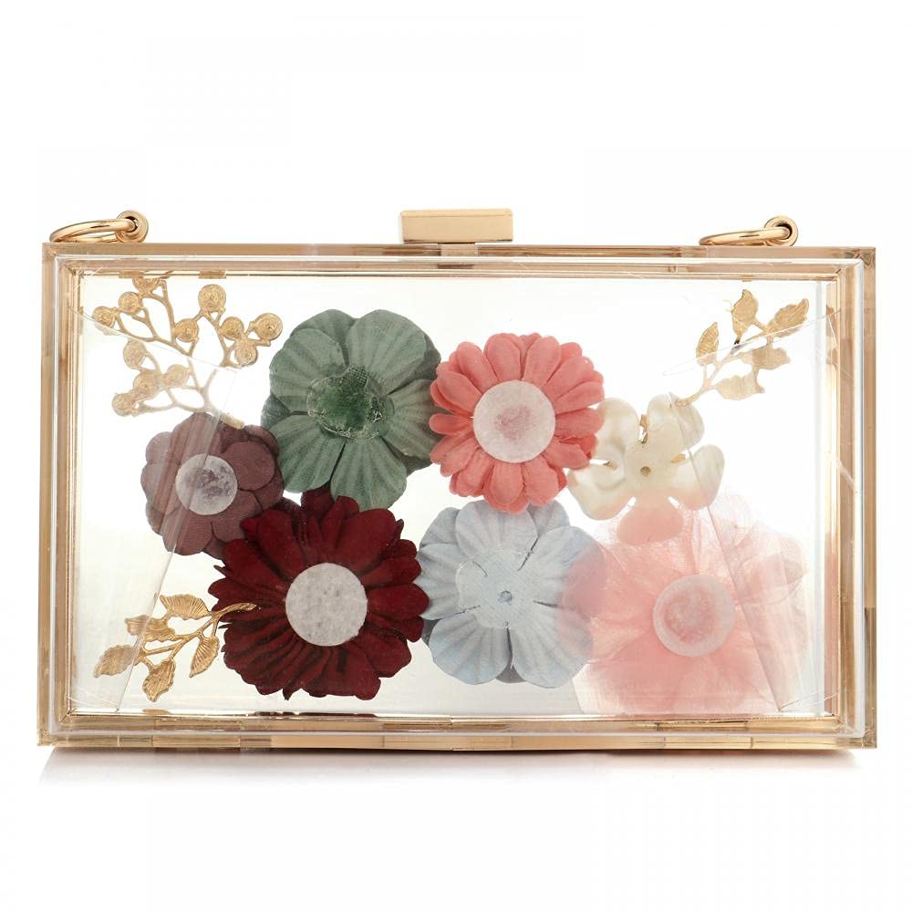 Floral Beaded Clutch Purse for Wedding Clear Crossbody Bag