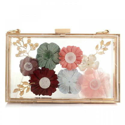 Floral Beaded Clutch Purse for Wedding Clear Crossbody Bag