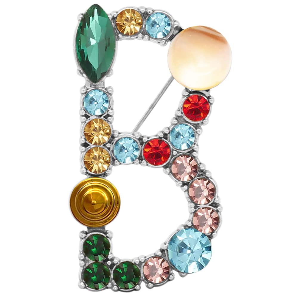 Initial Brooch A to Z 26 English Letters Plated Metal Stone Clear Colorful Crystal Lapel Pin Brooches Collar