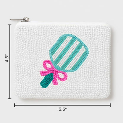 Pearl Beaded Coin Purse Handmade with Colorful Designs Savings Bag Small Zipper Pouch for Cash Card & Makeup (Botox Money)
