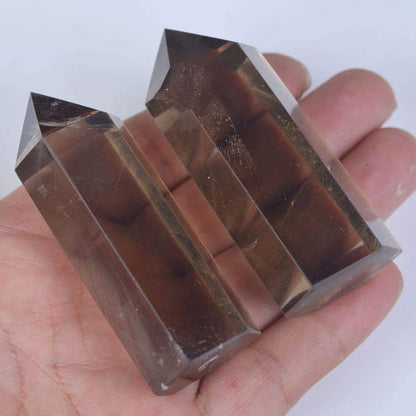Angelstones Natural Smoky Quartz Gemstone Healing Crystal Hexagonal Pointed Reiki Chakra Faceted Prism Wand Carved Stone Figurine Home Decor