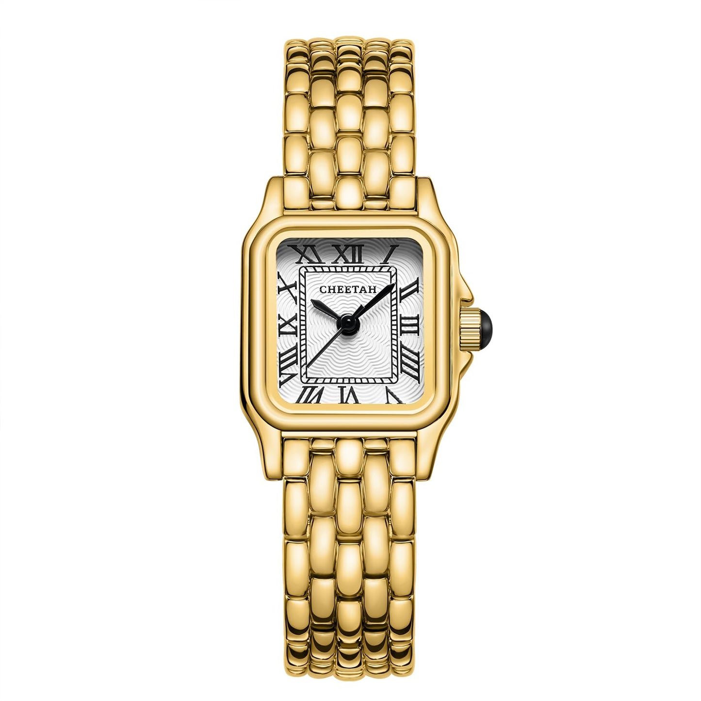 CHEETAH Gold Watches for Women with Small Vintage Bracelet, Rectangular Case Roman Dial
