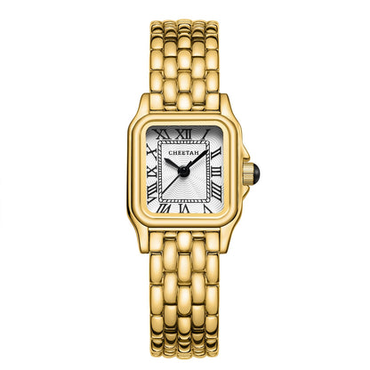 CHEETAH Gold Watches for Women with Small Vintage Bracelet, Rectangular Case Roman Dial