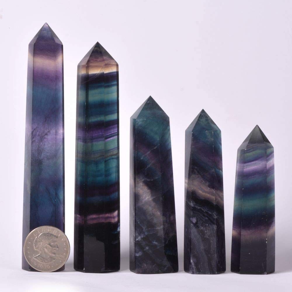 Angelstones Natural Smoky Quartz Gemstone Healing Crystal Hexagonal Pointed Reiki Chakra Faceted Prism Wand Carved Stone Figurine Home Decor