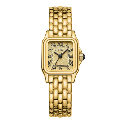 CHEETAH Gold Watches for Women with Small Vintage Bracelet, Rectangular Case Roman Dial