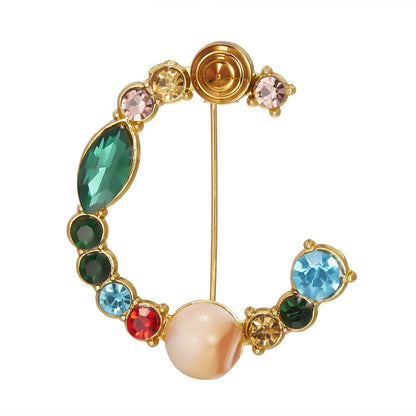 Initial Brooch Crystal Pearl Initial Brooch Gold Plated Enamel Colorful Letter Alphabet Breastpin Pin Jewelry for GIFTS