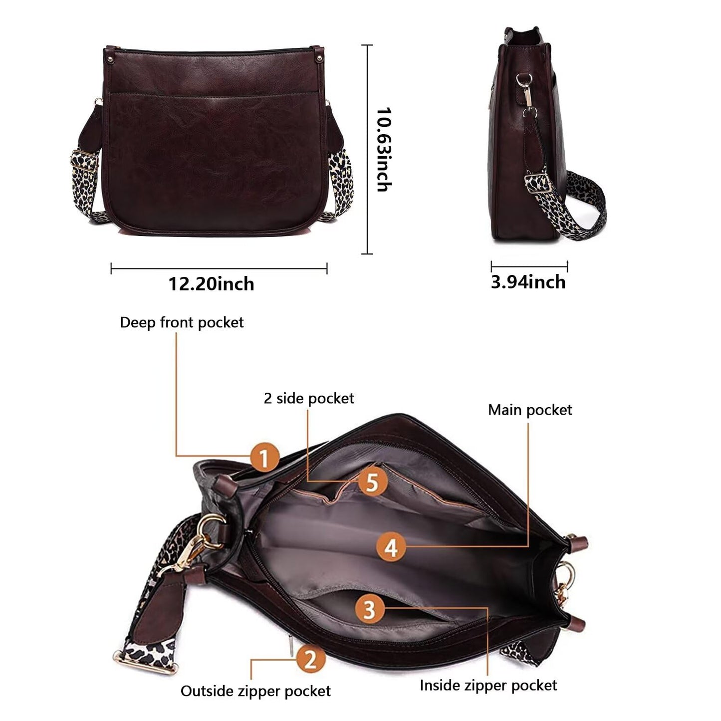 Crossbody Purse with Guitar Strap Zipped Pockets Handbag Shoulder Bag Vegan Leather Crossbody Bags for Women