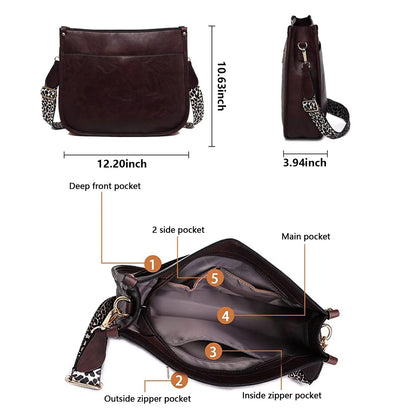 Crossbody Purse with Guitar Strap Zipped Pockets Handbag Shoulder Bag Vegan Leather Crossbody Bags for Women