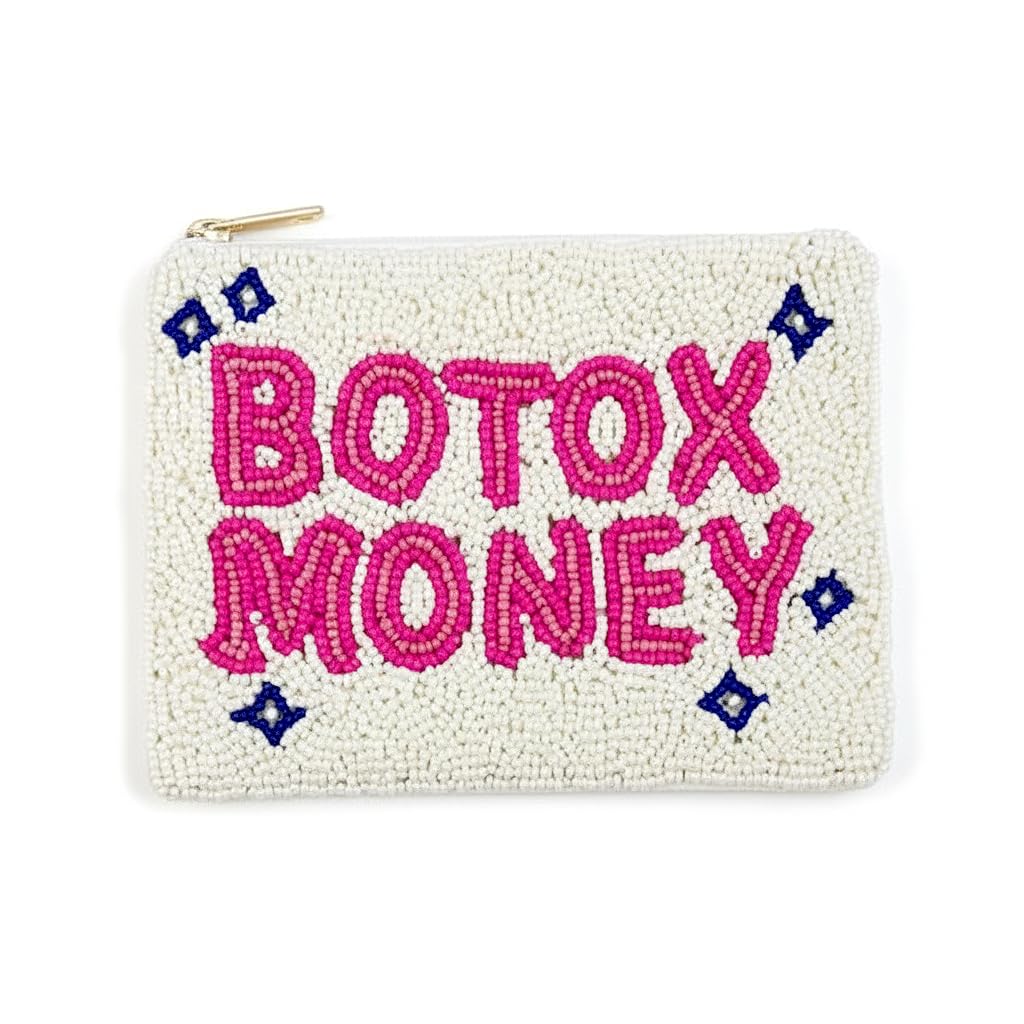 Pearl Beaded Coin Purse Handmade with Colorful Designs Savings Bag Small Zipper Pouch for Cash Card & Makeup (Botox Money)