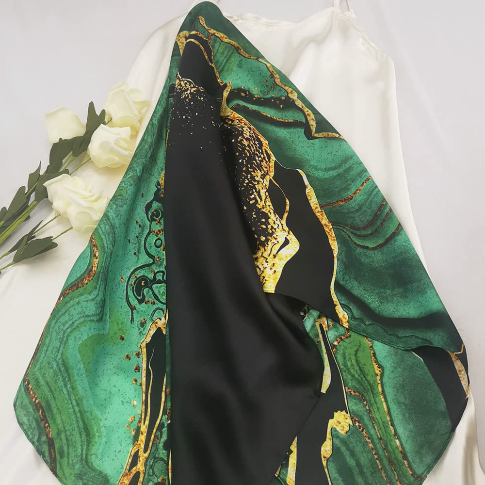 35" Square Mulberry Silk Imitation Head Scarf for Women Satin Large Hair Scarves Neck Scarf