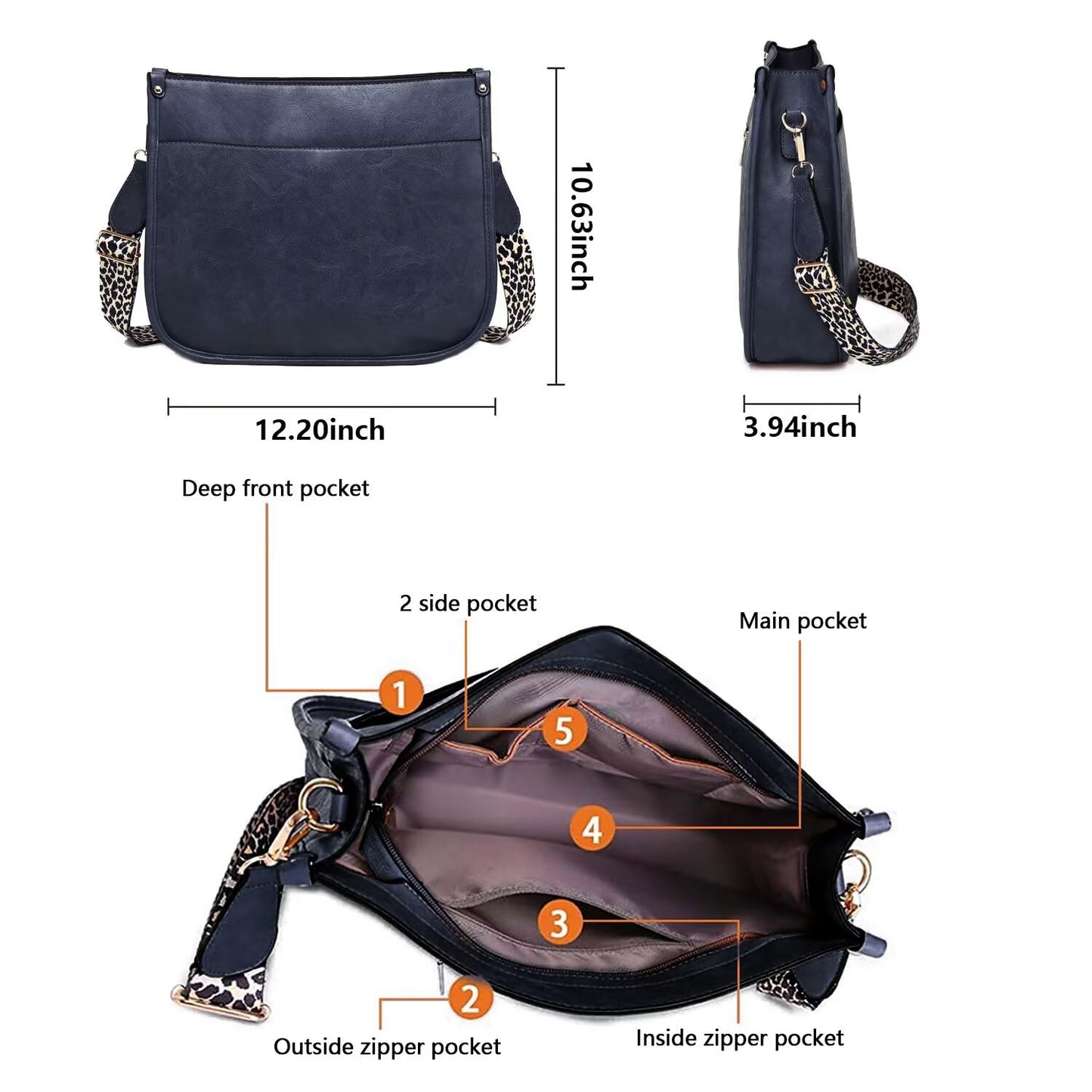 Crossbody Purse with Guitar Strap Zipped Pockets Handbag Shoulder Bag Vegan Leather Crossbody Bags for Women