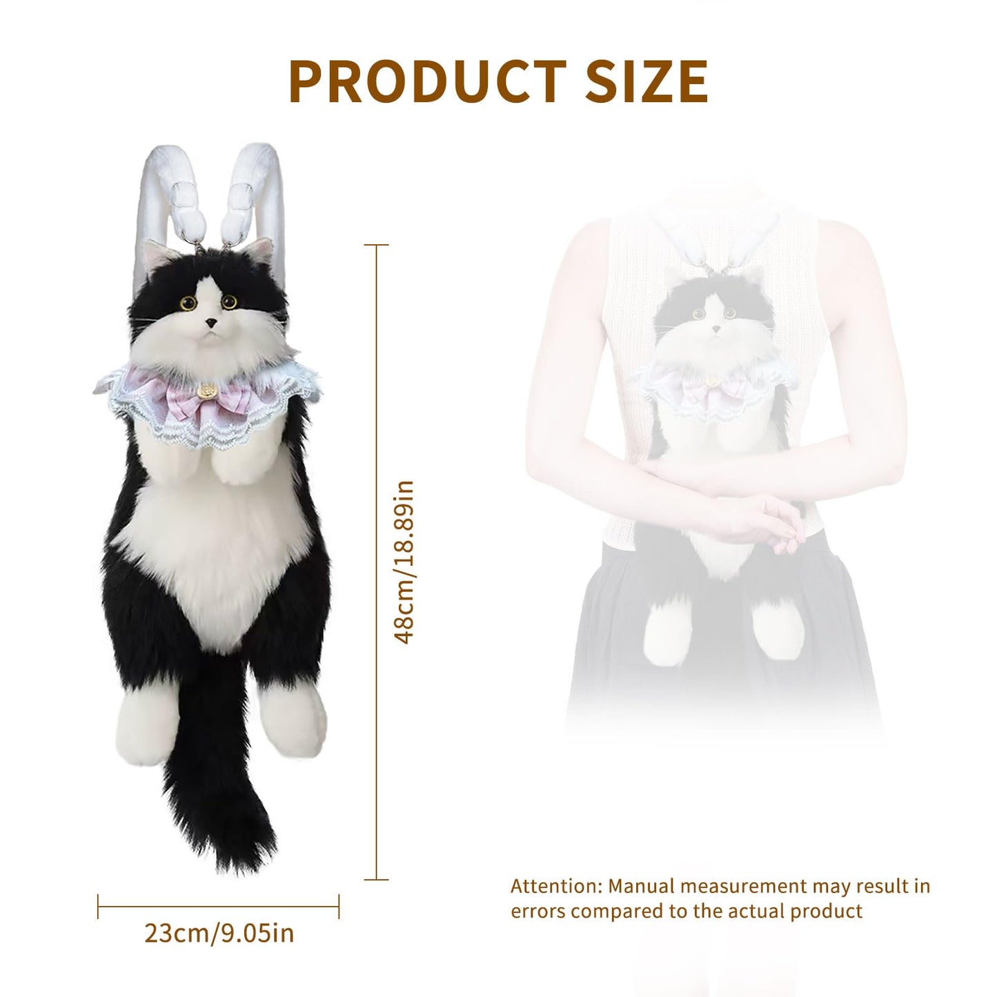 Stuffed Cat Backpack - Cute plush Backpack Toy, Handcrafted Realistic Cat Shaped Backpack, Plush Bag with Adjustable Shoulder, Crossbody, Backpack Straps (White)